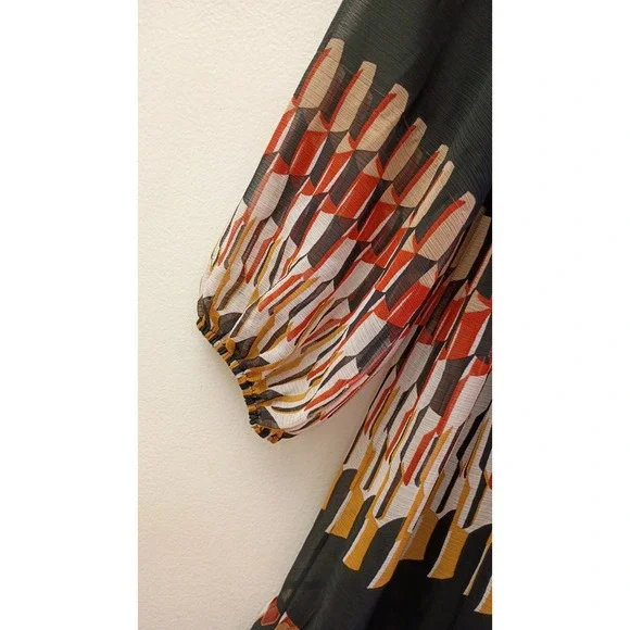 Maison Tara Black Floral Chiffon Tiered Maxi Dress Mock Neck Long Sleeve 16 Boho - Picture 4 of 9